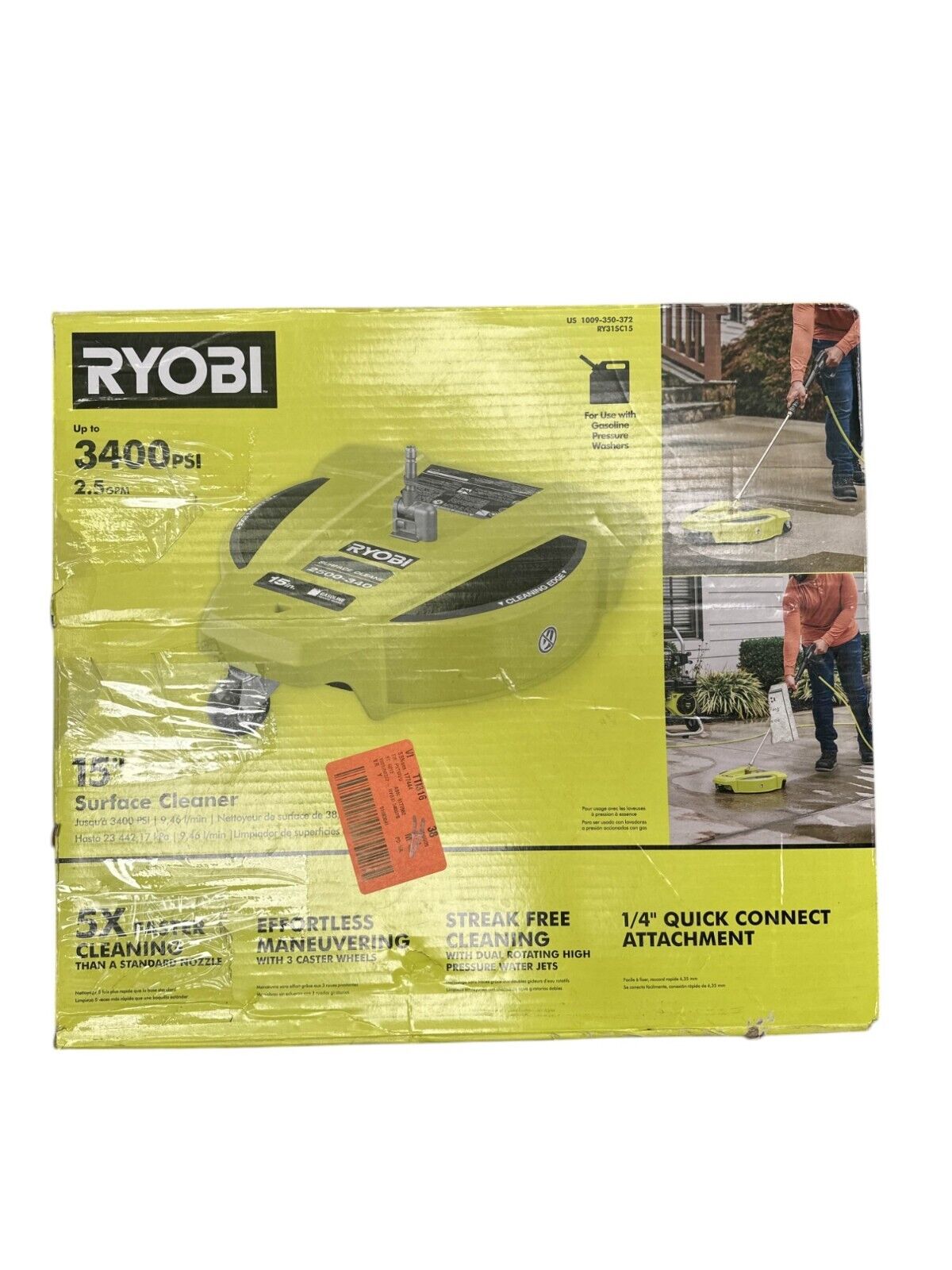 Ryobi RY31SC15 - 15" 3400 PSI Gas Pressure Washer Surface Cleaner Wheels