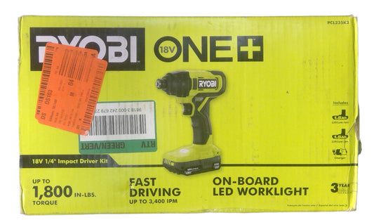 RYOBI 18V Cordless 1/4" Impact Driver Kit