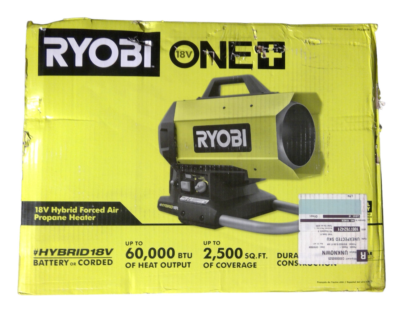 FOR PARTS RYOBI PCL801B 18V Cordless Hybrid Forced Air Propane Heater -READ-