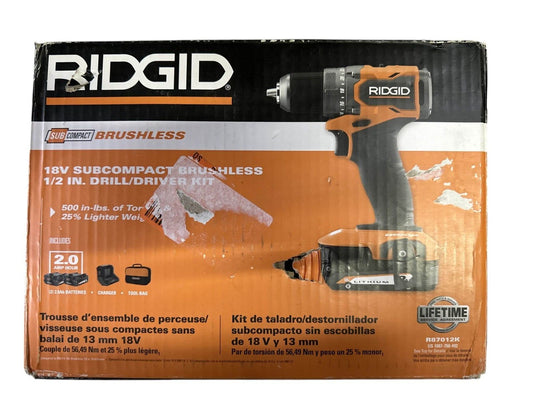 Ridgid R87012K 18v Brushless 1/2" Hammer Drill/Driver Kit w/ 2(2)Ah Batteries