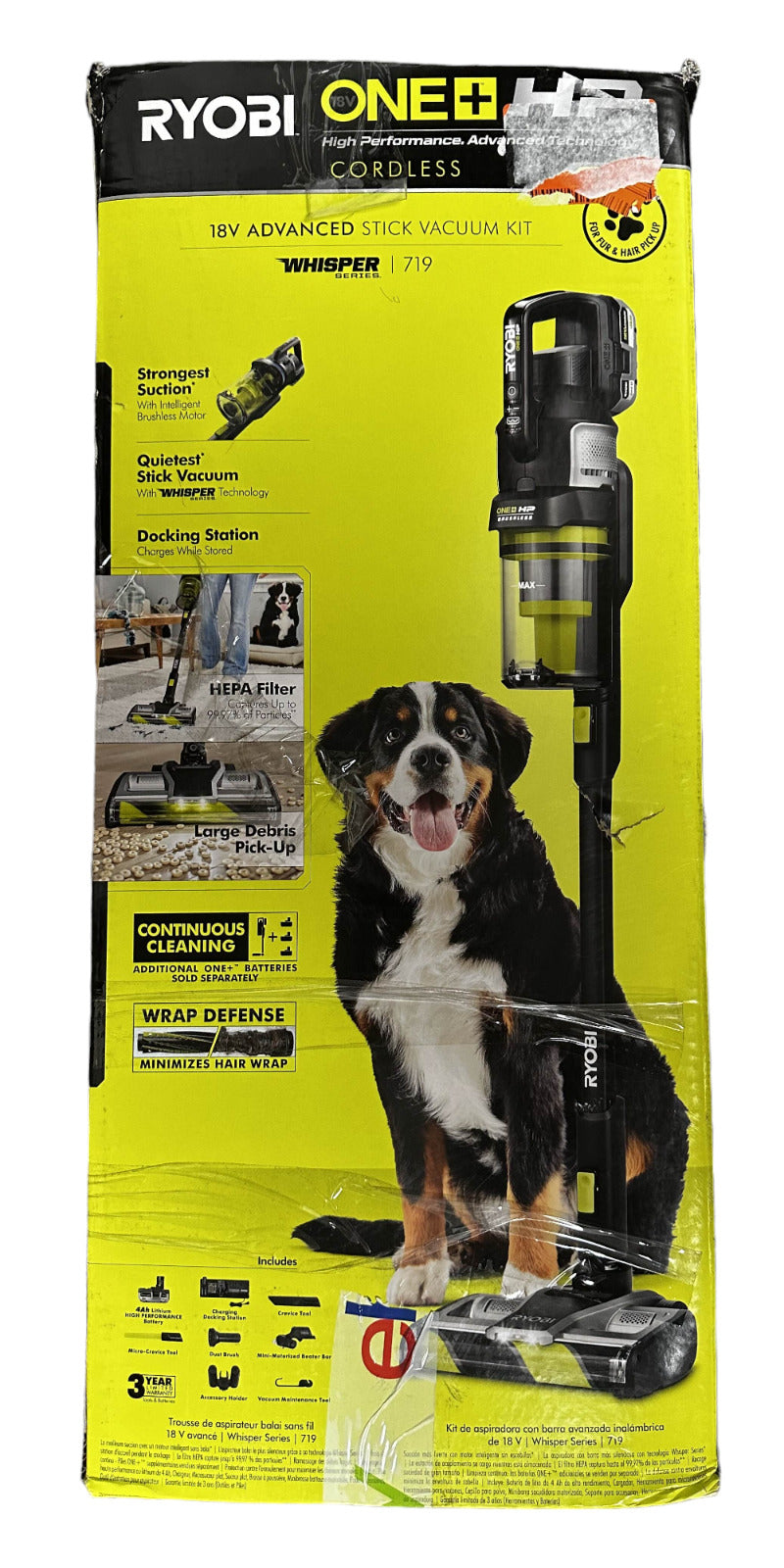 RYOBI PBLSV719K ONE+ HP 18V Brushless WHISPER Series Stick Vacuum - READ