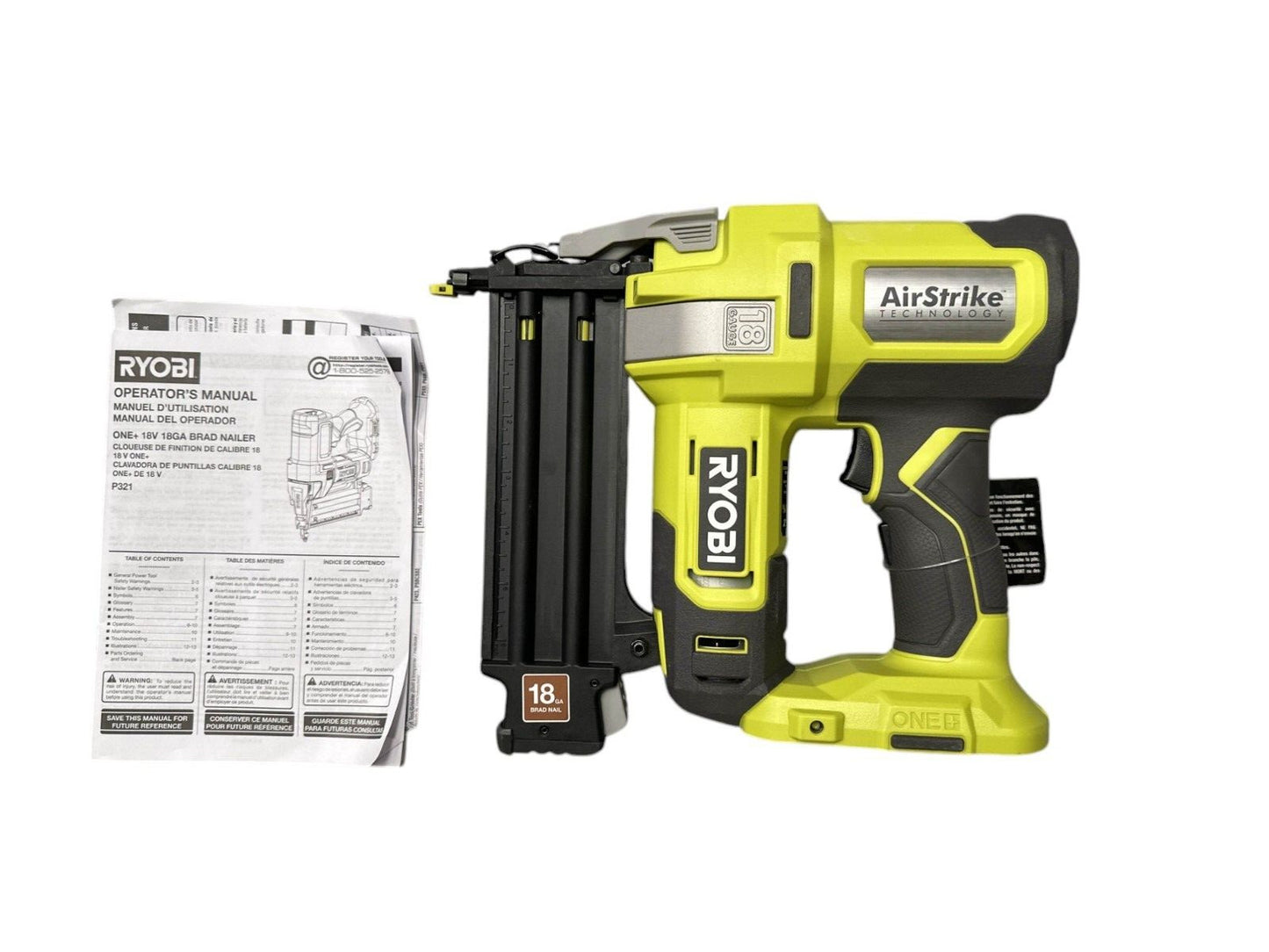 Ryobi-One+ P321 18V Cordless AirStrike Brad Nailer (Tool Only) -OPEN BOX-