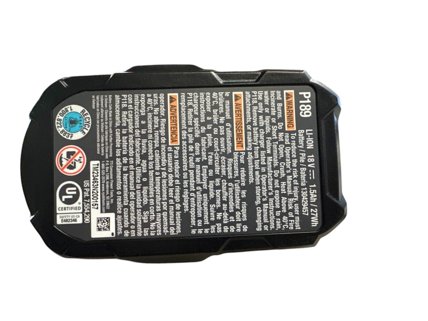 Ryobi ONE+ 18v 1.5Ah Lithium-Ion Battery P189 - OPEN BOX-