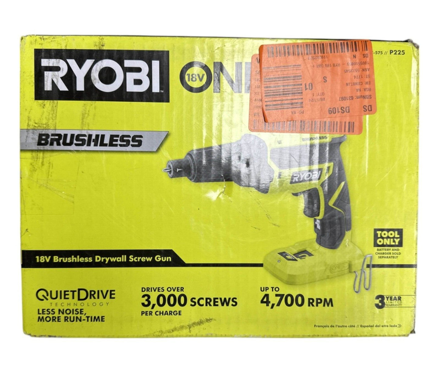 RYOBI 18V P225 Cordless Brushless Drywall Screw Gun (Tool Only)