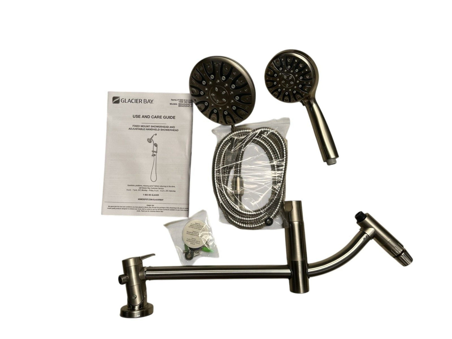 Glacier Bay 6 Spray Handheld & Fixed Showerhead w/ Wall Bar -OPEN BOX-
