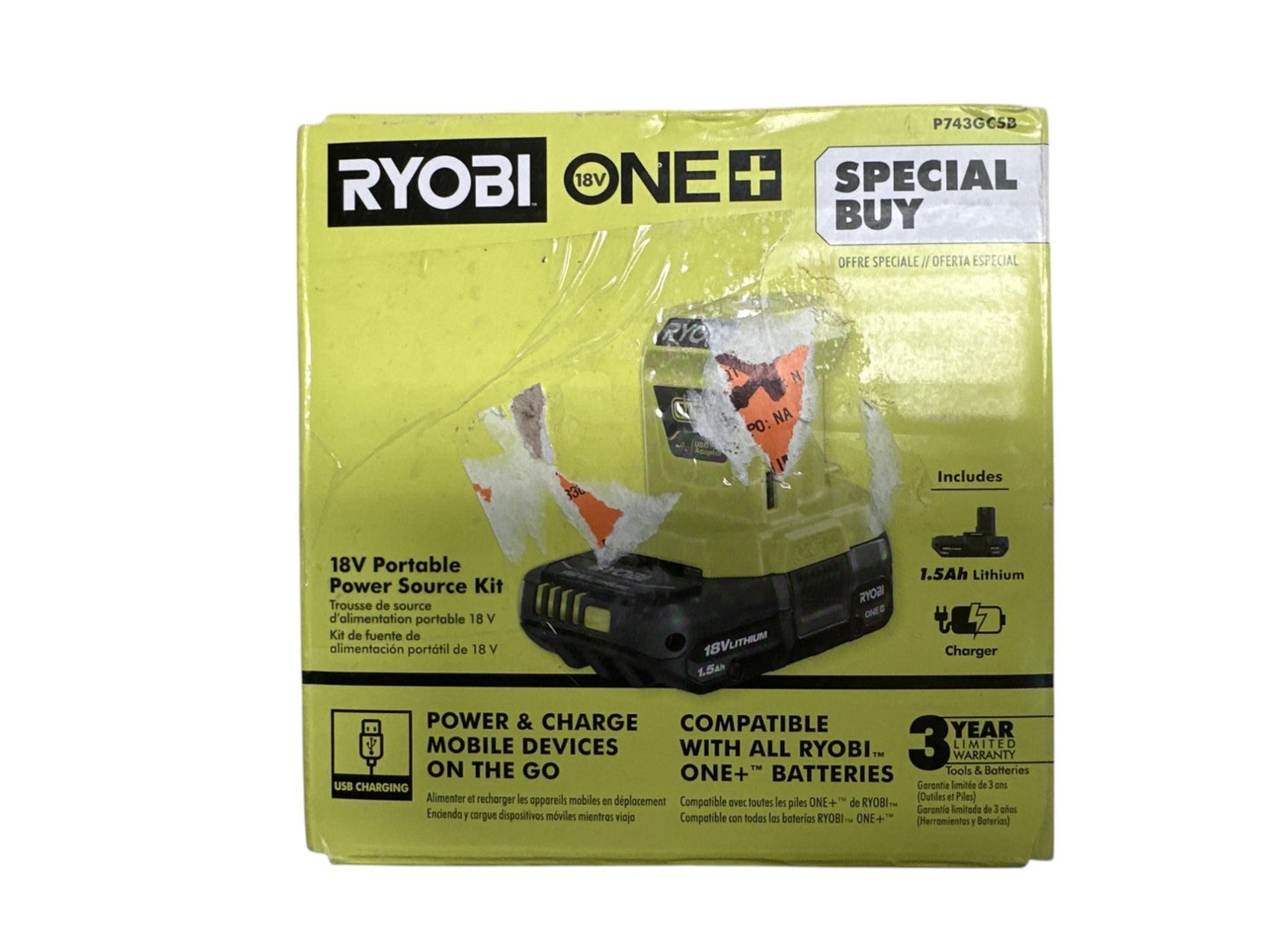 Ryobi P743GCSB 18V Portable Power Source Kit w/ 1.5 Ah Battery & Charger