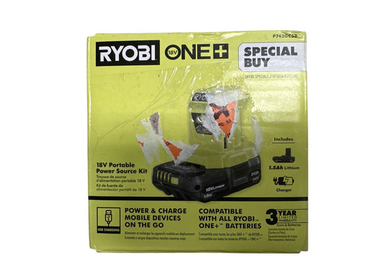 Ryobi P743GCSB 18V Portable Power Source Kit w/ 1.5 Ah Battery & Charger