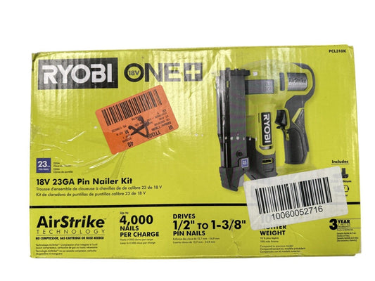 RYOBI PCL310B ONE+ 18V 23GA Pin Nailer w/ Battery And Charger -OPEN BOX-