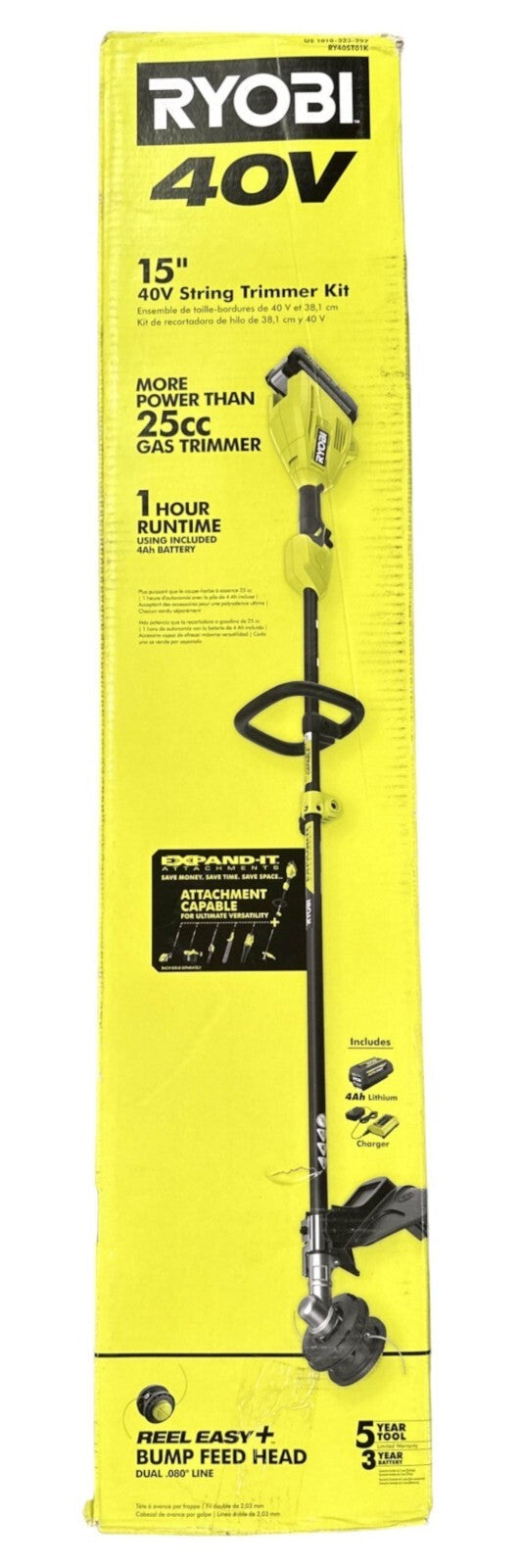 Ryobi 40V 15" RY40ST01K Cordless Battery String Trimmer - TOOL ONLY