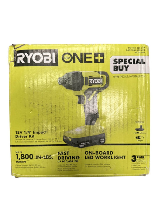 RYOBI 18V ONE+ Lithium-Ion Cordless 1/4" Impact Driver Kit w/ 1.5 Ah
