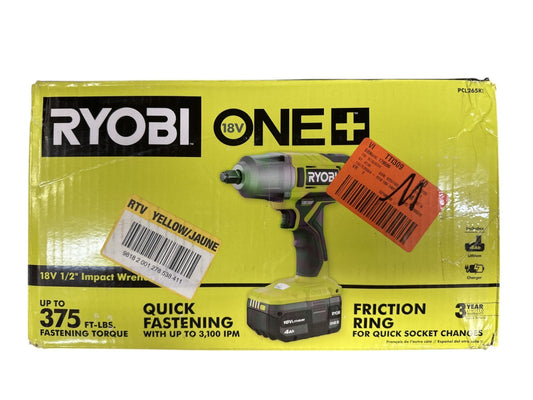 Ryobi PCL265K1 ONE+ 18V 1/2" Impact Wrench Kit w/ 4Ah Battery & Charger