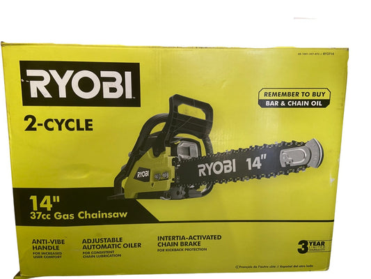 (BROKEN, FOR PARTS) RYOBI RY3714 14" 37cc 2-Cycle Gas Chainsaw NO CHAIN/SCABBARD