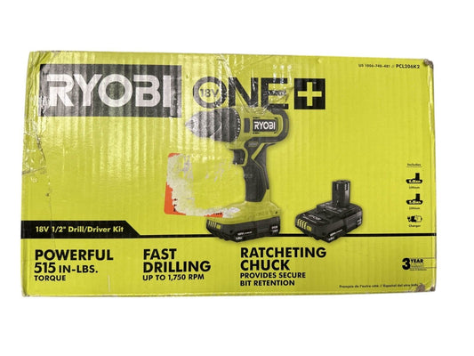 Ryobi 18V 1/2" Drill/Driver 2 Speed (2) 1.5 Ah Batteries Charger PCL206K2 -USED-