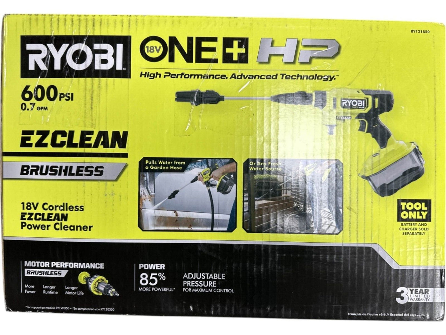 RYOBI ONE+ HP 18V Brushless EZClean 600 PSI Cordless Cold Water Power --READ---