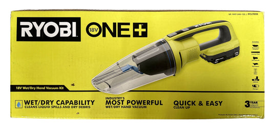 RYOBI PCL702K 18V ONE+ Cordless Wet/Dry Hand Vacuum w/ 2 Ah Battery & Charger