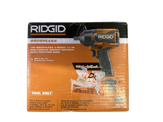 RIDGID R86012B 18v Brushless 1/2" Mid-Torque Impact Wrench -TOOL ONLY-