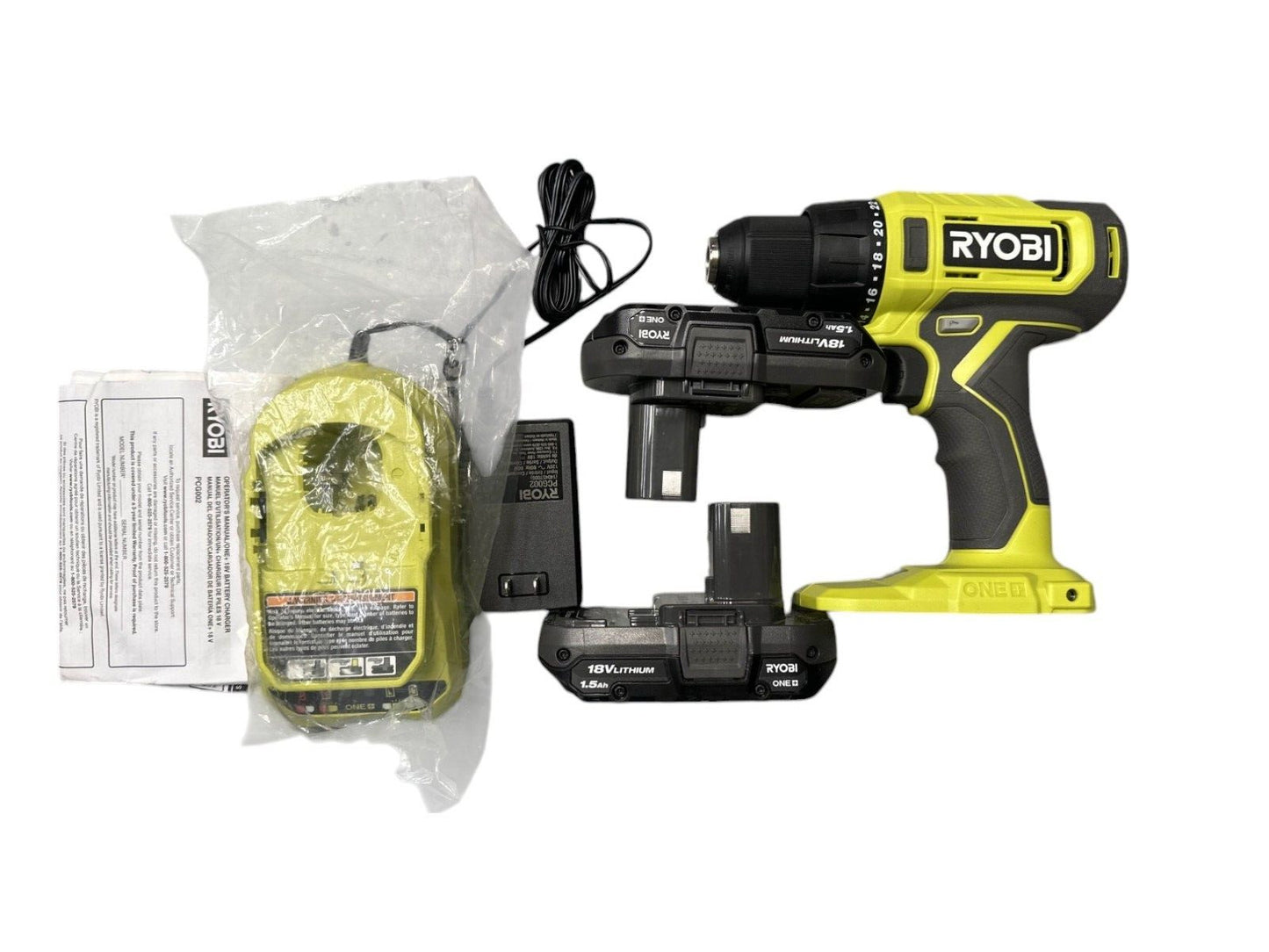 Ryobi 18V 1/2" Drill/Driver 2 Speed (2) 1.5 Ah Batteries Charger PCL206K2 -USED-