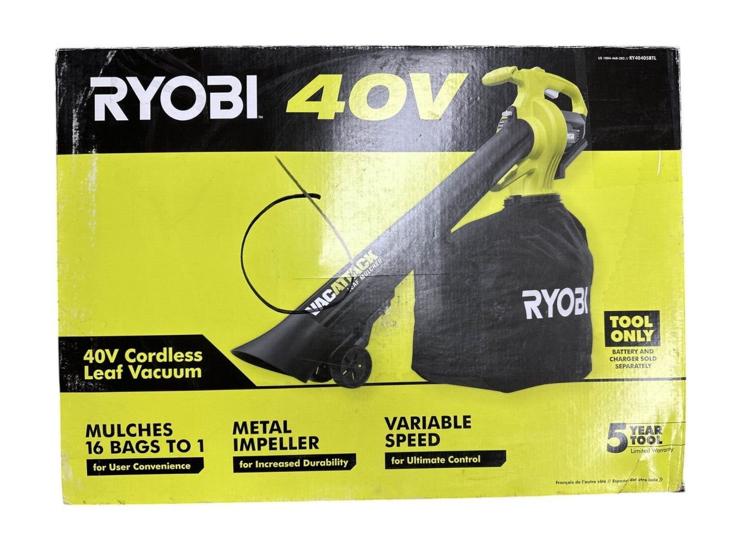 Ryobi RY40405BTL 40V Cordless Leaf Mulcher (Tool Only) -MISSING WHEEL FOR TUBE-