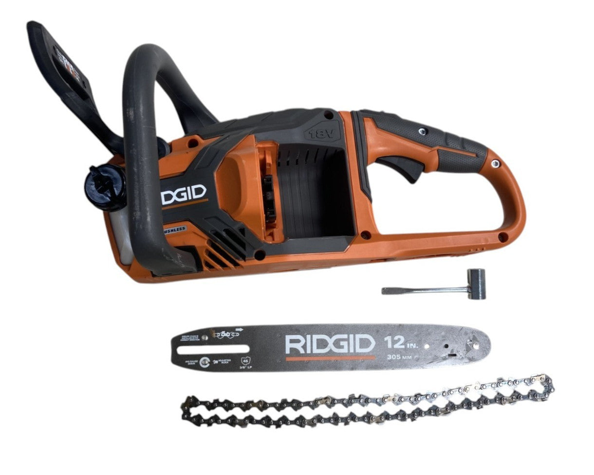 (BROKEN, FOR PARTS) Ridgid 18V Brushless 12in. Chainsaw (Tool Only) R01101B
