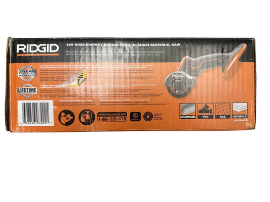 RIDGID R87547B 18v SUBCOMPACT BRUSHLESS 3" Multi Material Saw-TOOL ONLY-OPEN BOX