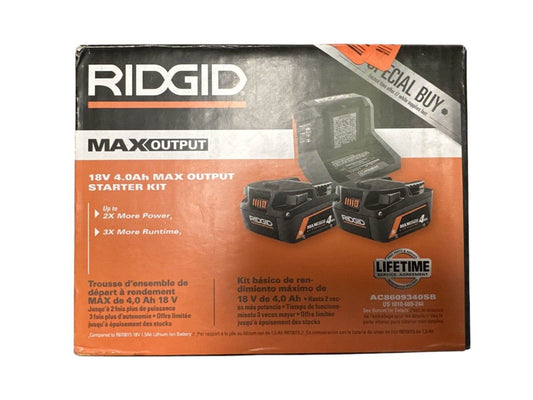 Ridgid 18V MAX Output Starter Kit 4.0AH Battery(2) & Charger - AC8609340SB