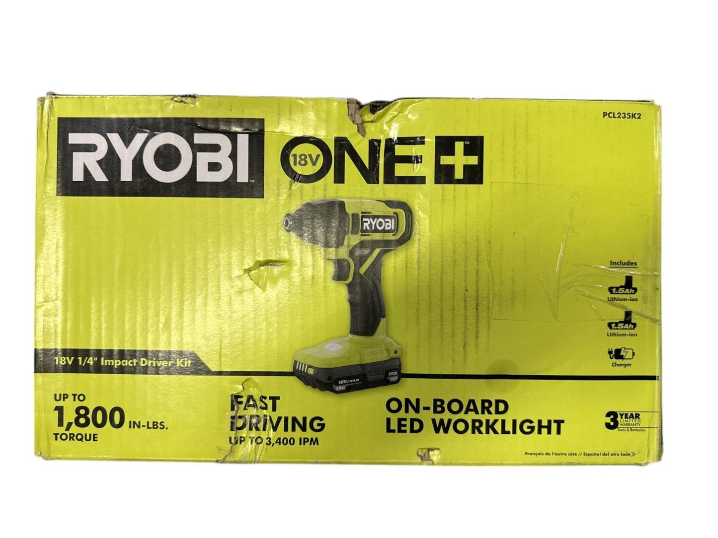 RYOBI 18v Cordless 1/4" Impact Driver Kit -OPEN BOX-
