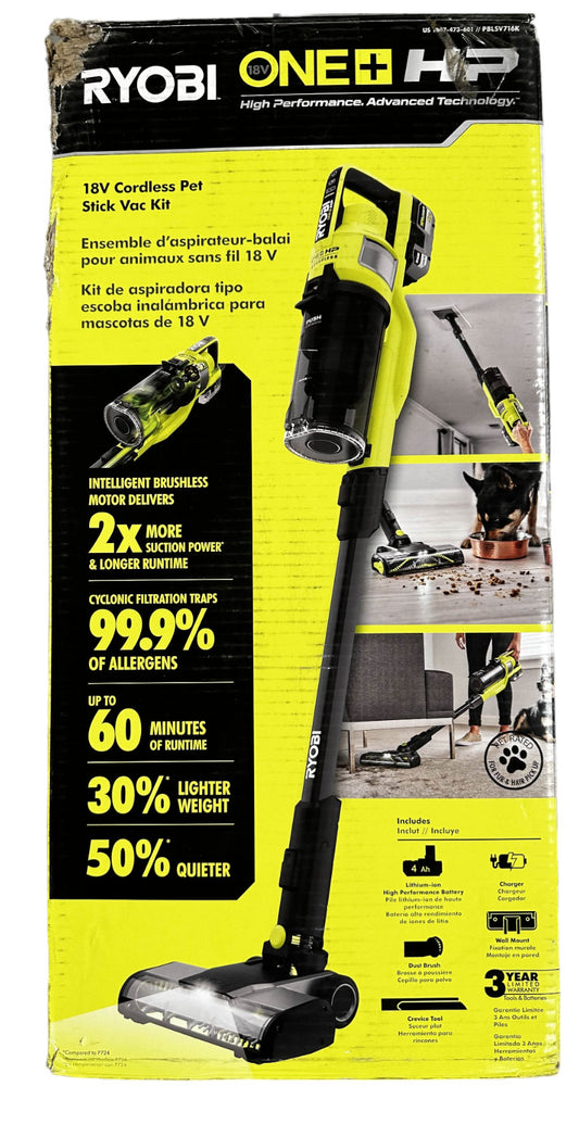 RYOBI PBLSV716B HP 18V Brushless Cordless Stick Vacuum Cleaner (Tool Only)-READ-
