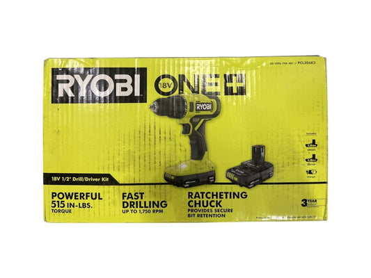 Ryobi 18v 1/2" Drill/Driver 2 Speed (2) 1.5 Ah Batteries Charger - PCL206K2