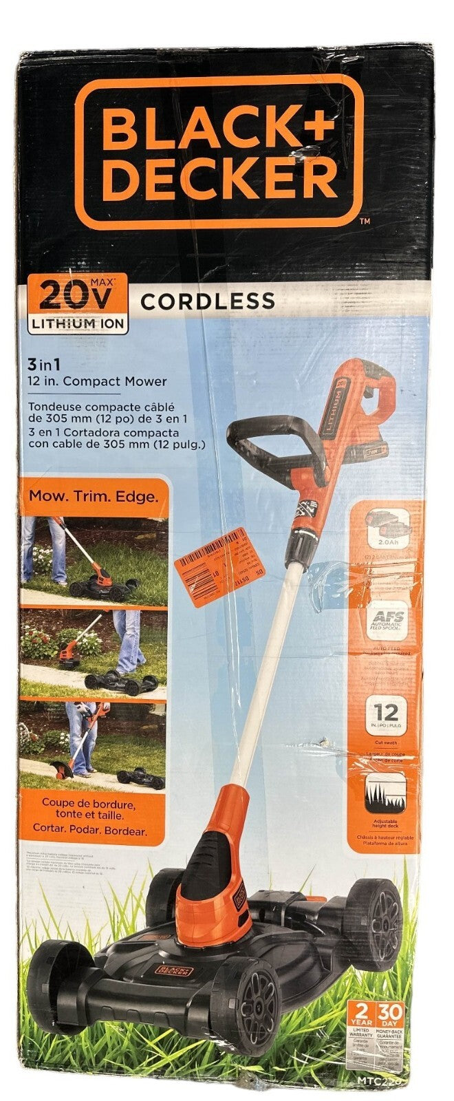 Black + Decker MTC220 20V MAX 12" 3 In 1 Compact Mower -TOOL ONLY-USED
