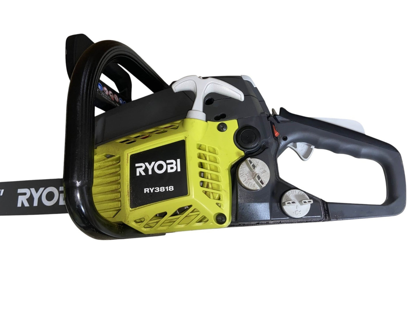 (BROKEN, FOR PARTS) Ryobi RY3818 2-Cycle 18" 38cc Gas Powered Chainsaw -NO CHAIN