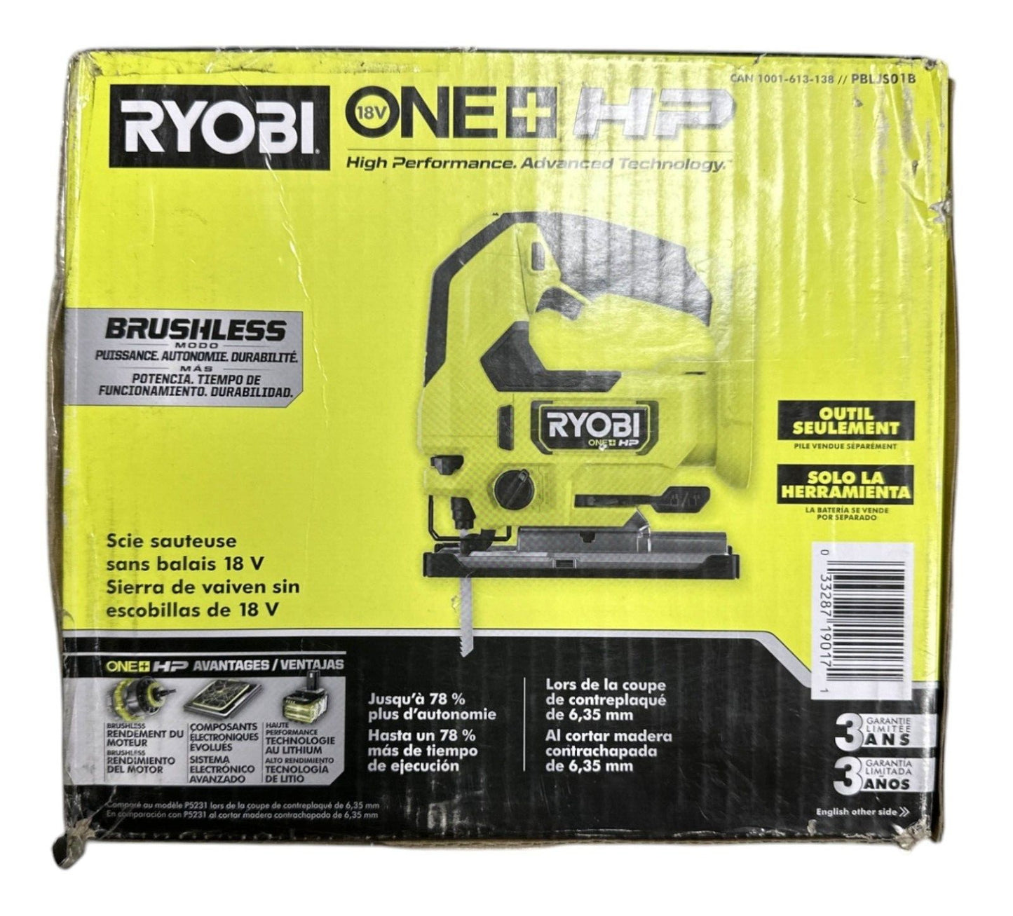 RYOBI 18V ONE+ HP Brushless Cordless Jig Saw (Tool-Only) - PBLJS01B -USED-