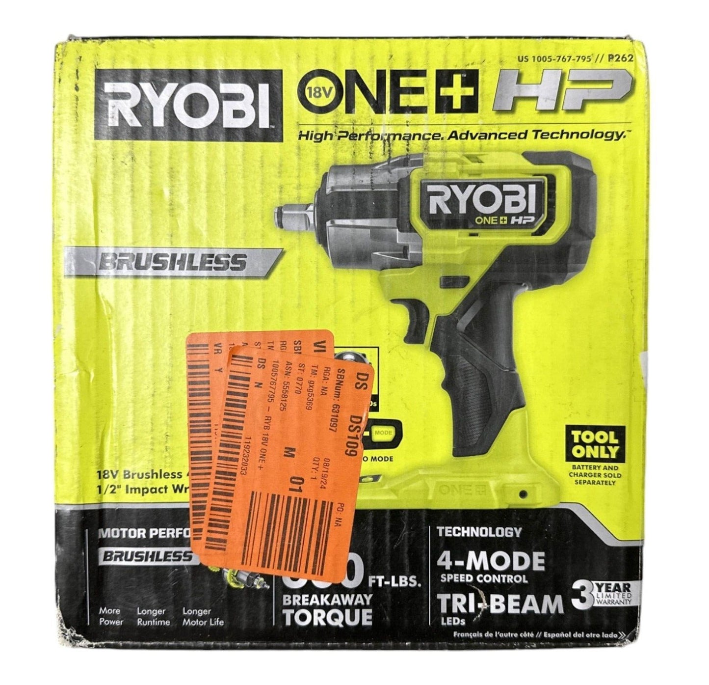 Ryobi P262 ONE+ HP Brushless Impact Wrench -TOOL ONLY-