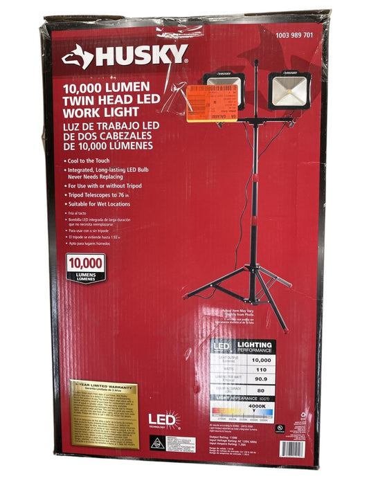Husky 10,000 Lumen Twin Head LED Work Light 1003 989 701-OPEN BOX-