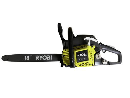 (BROKEN, FOR PARTS) Ryobi RY3818 2-Cycle 18" 38cc Gas Powered Chainsaw -NO CHAIN
