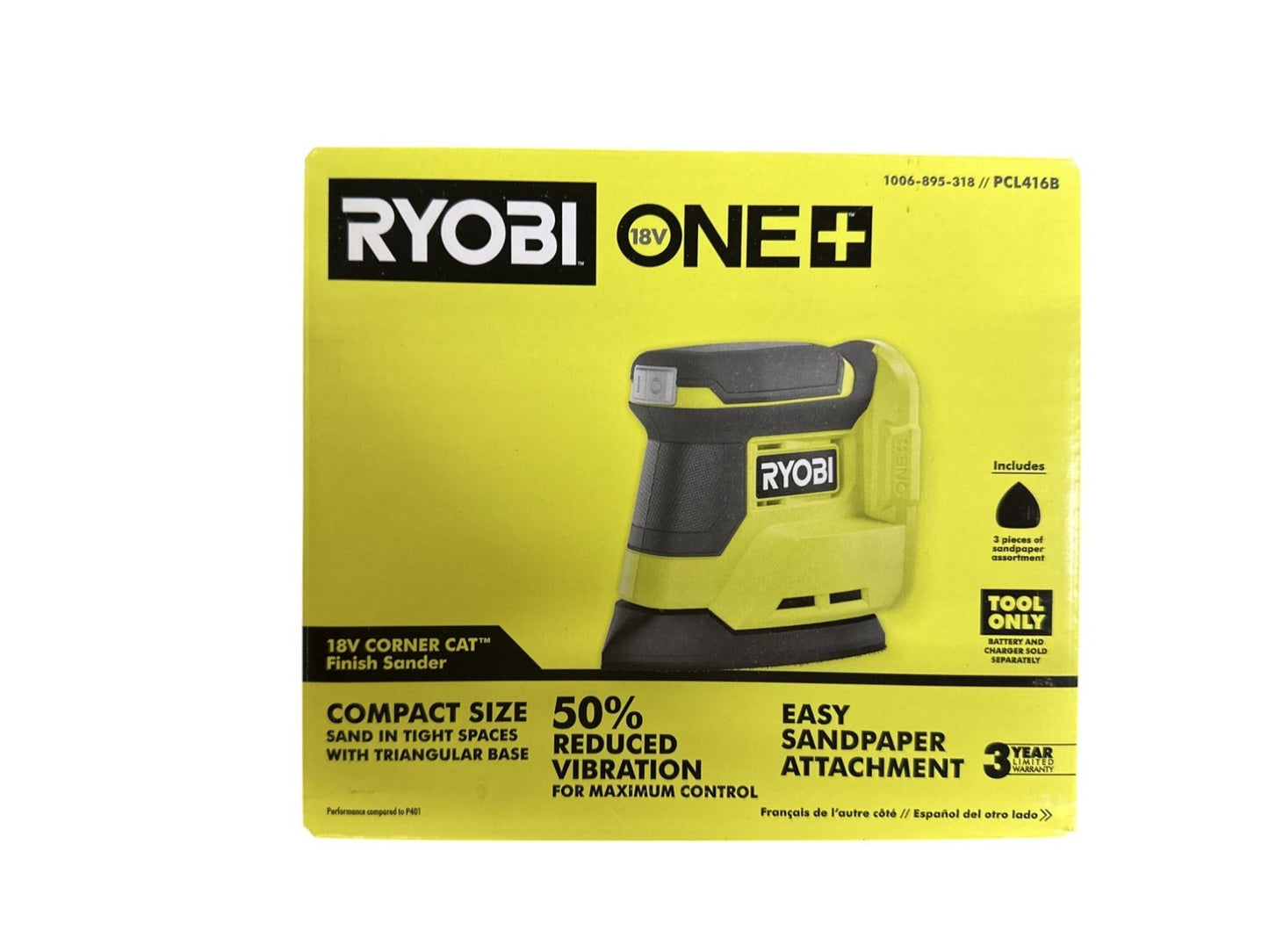 RYOBI ONE+ 18V CORNER CAT Finish Sander PCL416B (Tool Only) - No Sandpaper