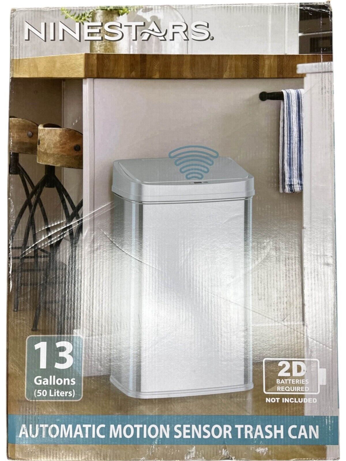 NINESTARS DZT-50-SL Automatic Touchless Motion Sensor Oval Trash Can--READ--