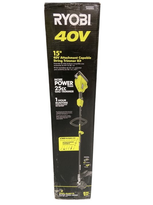 Ryobi 40V 15" Cordless Battery String Trimmer Kit w/ Battery & Charger RY40ST01K