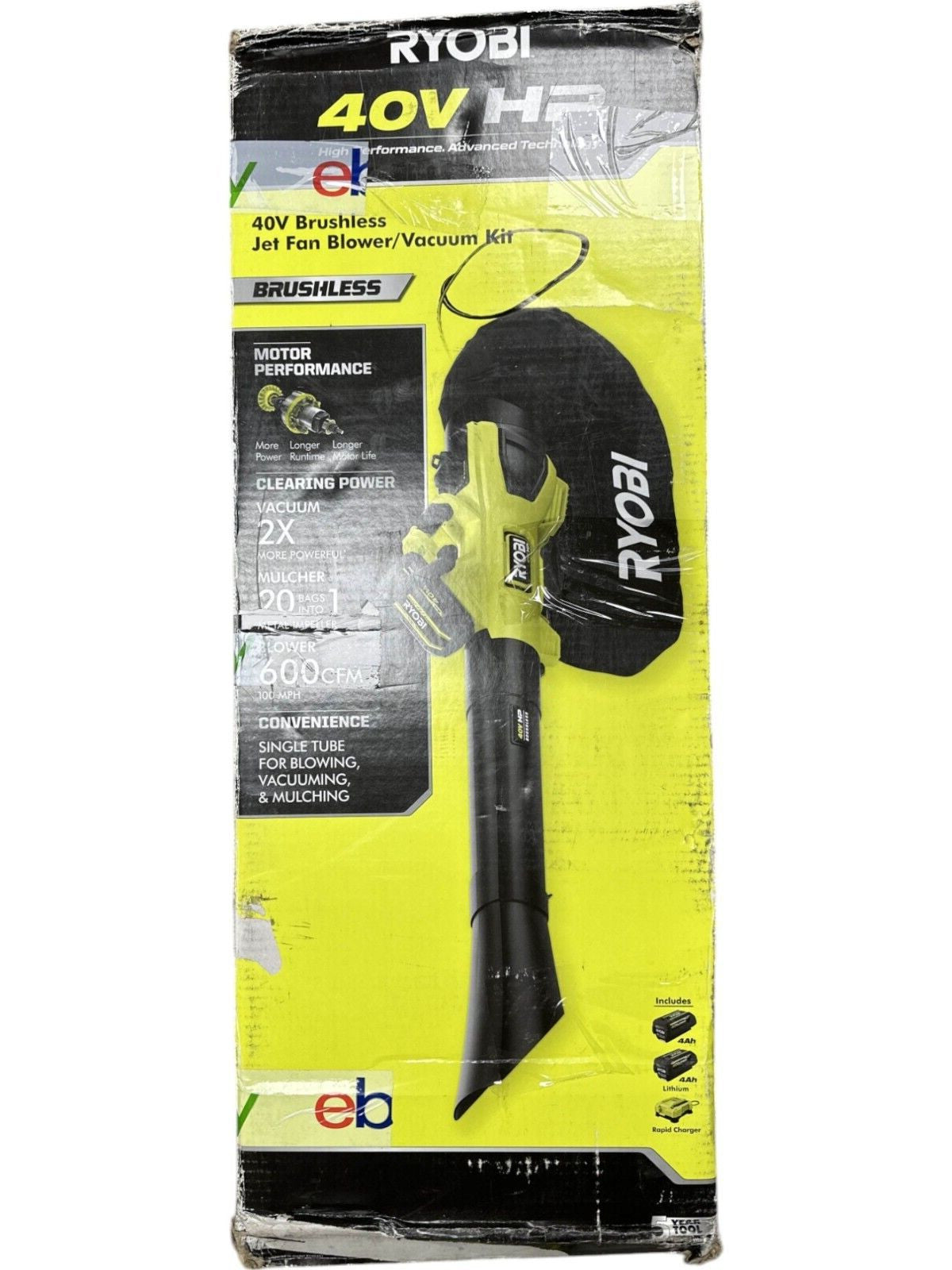 Ryobi 40V HP 600 CFM Leaf Blower/Mulcher/Vacuum (Tool Only) BROKEN HANDLE! READ