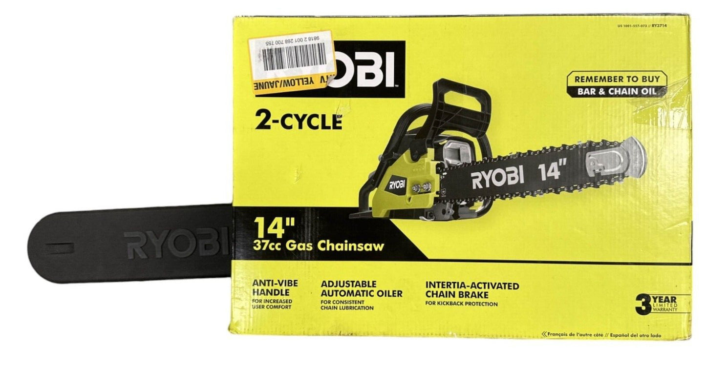 RYOBI RY3714 14" 37cc 2-Cycle Gas Chainsaw (PULL CORD BROKEN, FOR PARTS ONLY)