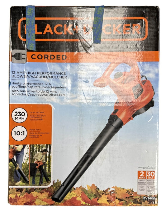 BLACK+DECKER BV3600 3-in-1 Leaf Blower, Leaf Vacuum, Mulcher -USED-