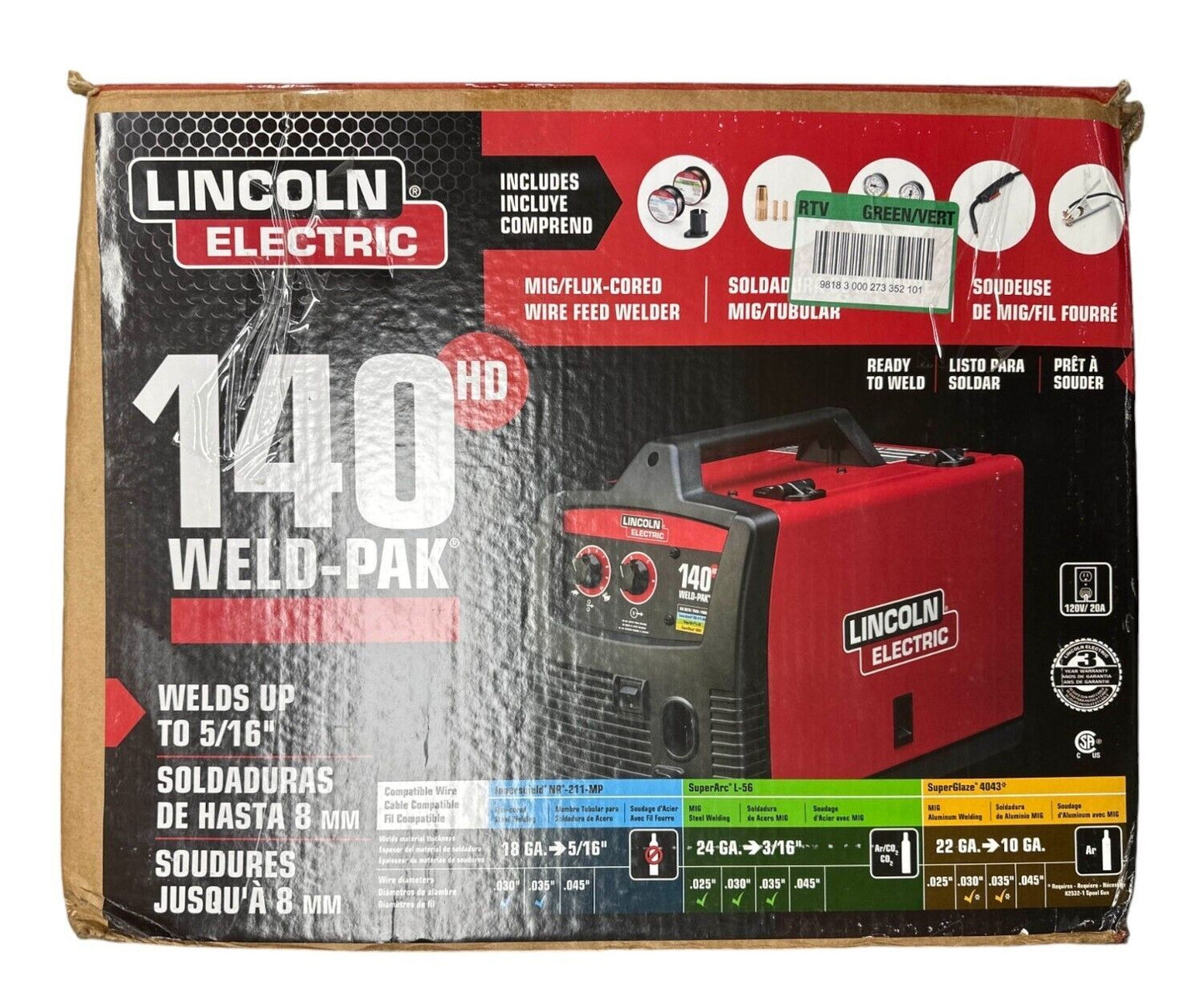 Lincoln Electric 140 HD WELD pak MIG Pro 140hd WIRE FEED WELDER K2514-1 -READ---