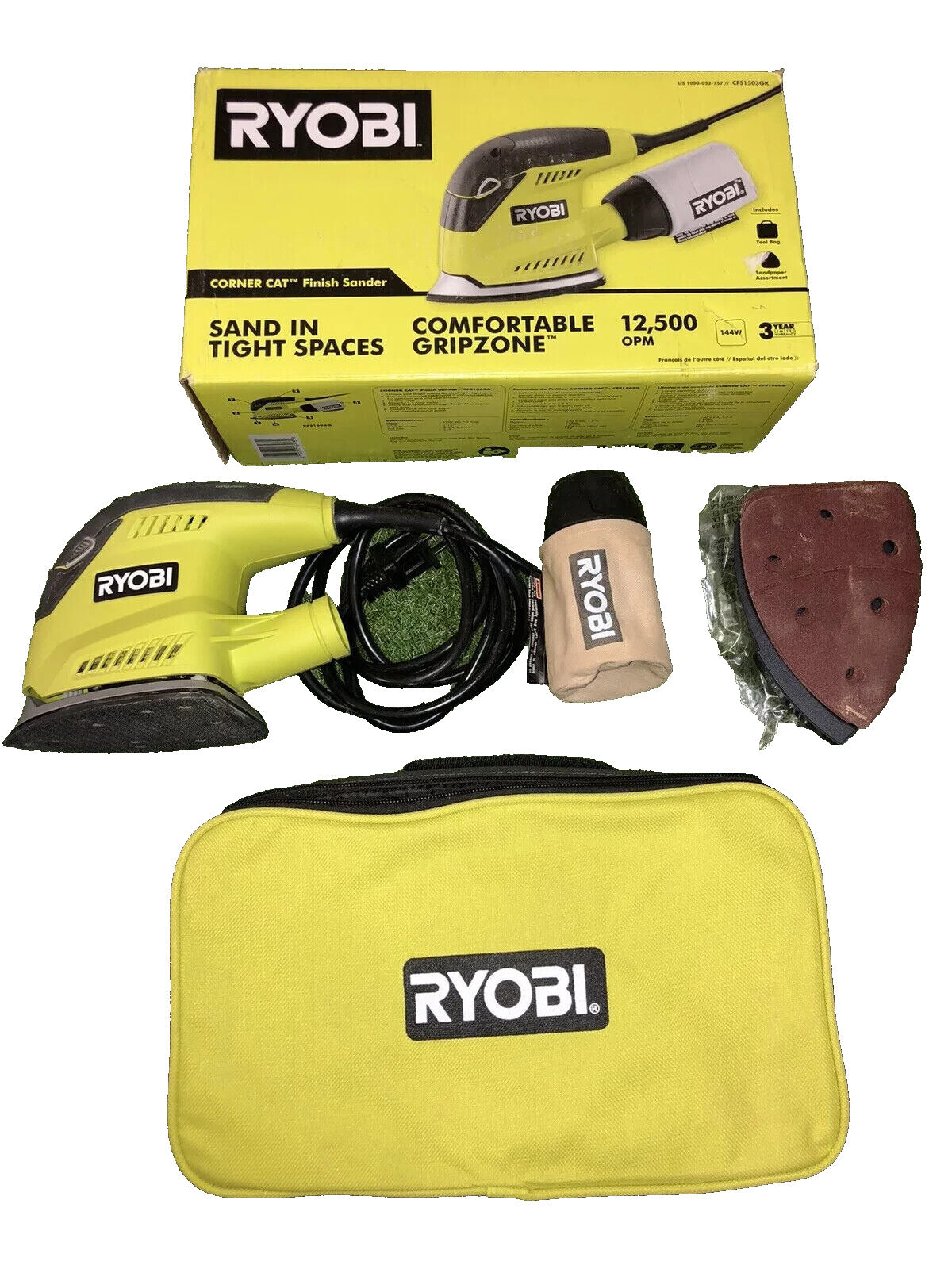 OPEN BOX RYOBI CFS1503GK Corner Cat Sander With Tool Bag