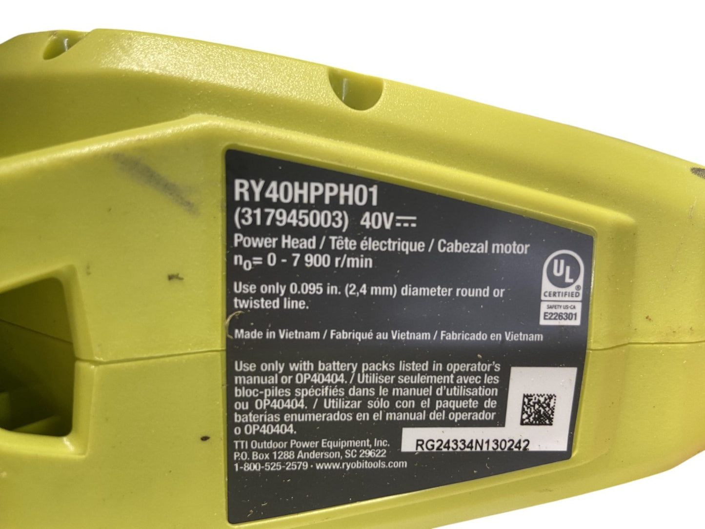 MOTOR HEAD FOR RYOBI 40V Brushless 16" Carbon Fiber Shaft String Trimmer READ!