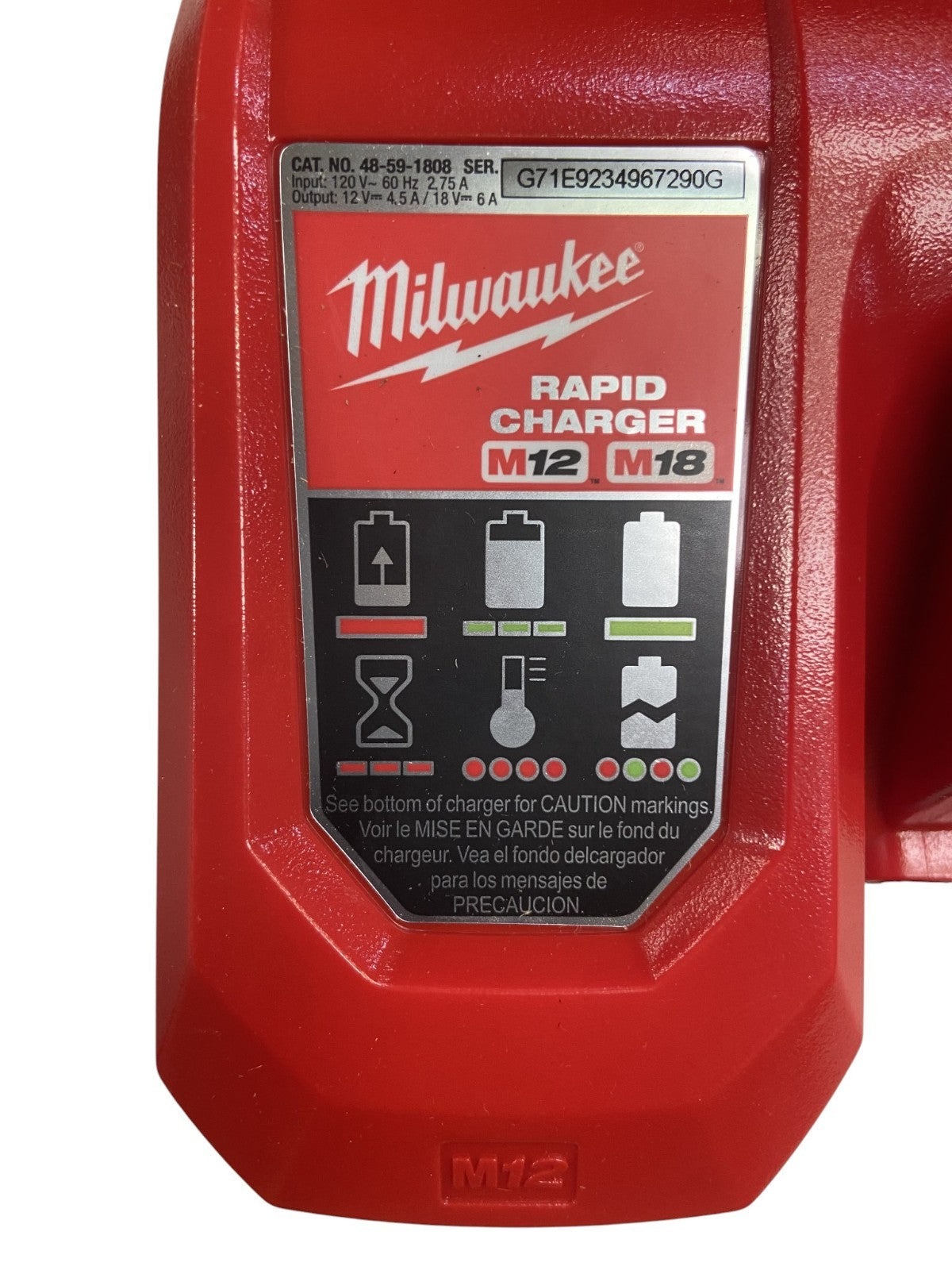 Milwaukee RAPID Charger 48-59-1808 M18 M12, 18 Volt 12 Volt, OEM 18V