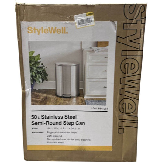STYLEWELL 50L STAINLESS STEEL SEMI-ROUND STEP CAN-READ-