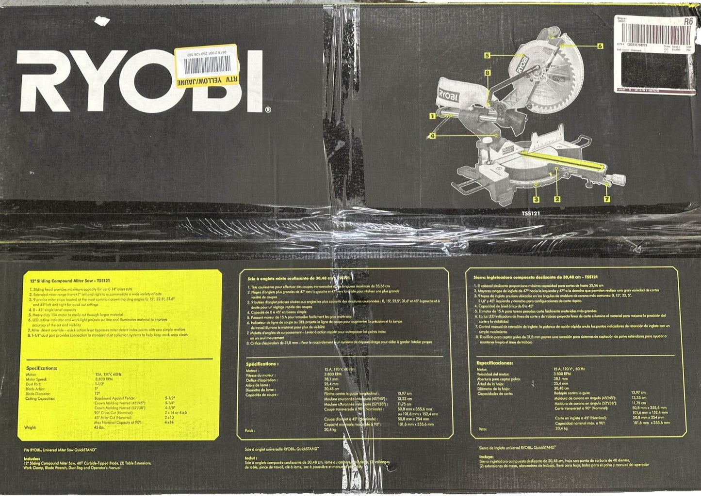RYOBI TSS121 15 Amp 12" Corded Sliding Compound w LED Cutline Indicator (READ!!)