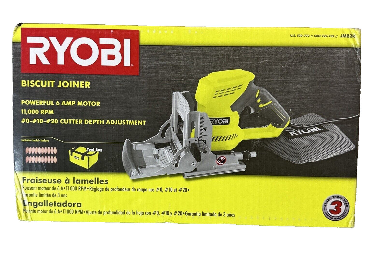 Ryobi JM83K 6 Amp AC Biscuit Joiner Kit -Corded-