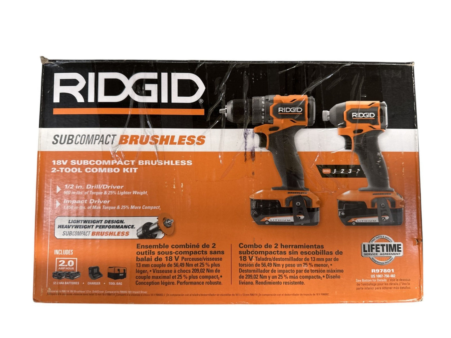 RIDGID R97801 18V SubCompact Brushless 2-Tool Kit w/ Drill/Driver & Impact
