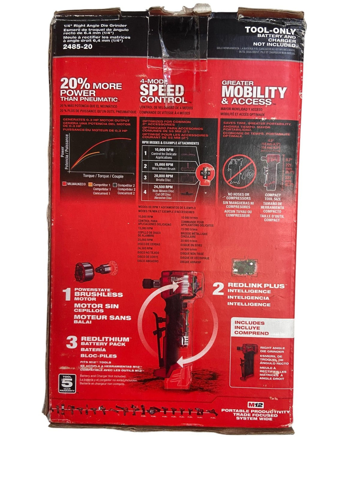 Milwaukee M12 FUEL 12V Right Angle Die Grinder (2485-20) - (TOOL ONLY)