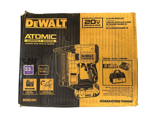 DEWALT DCN623 Atomic Compact 20V MAX Brushless 23 Gauge Pin Nailer Kit -USED-